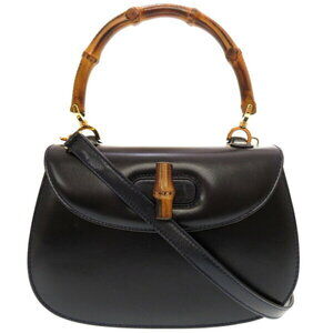Gucci bamboo leather Navy Blue Handbag